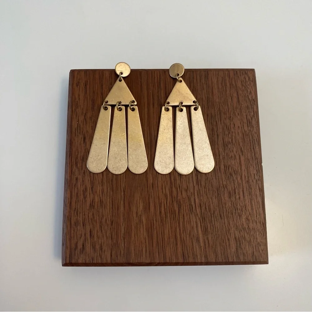 4/$15 Vintage Retro Brushed Gold Geometric Dangle Earrings